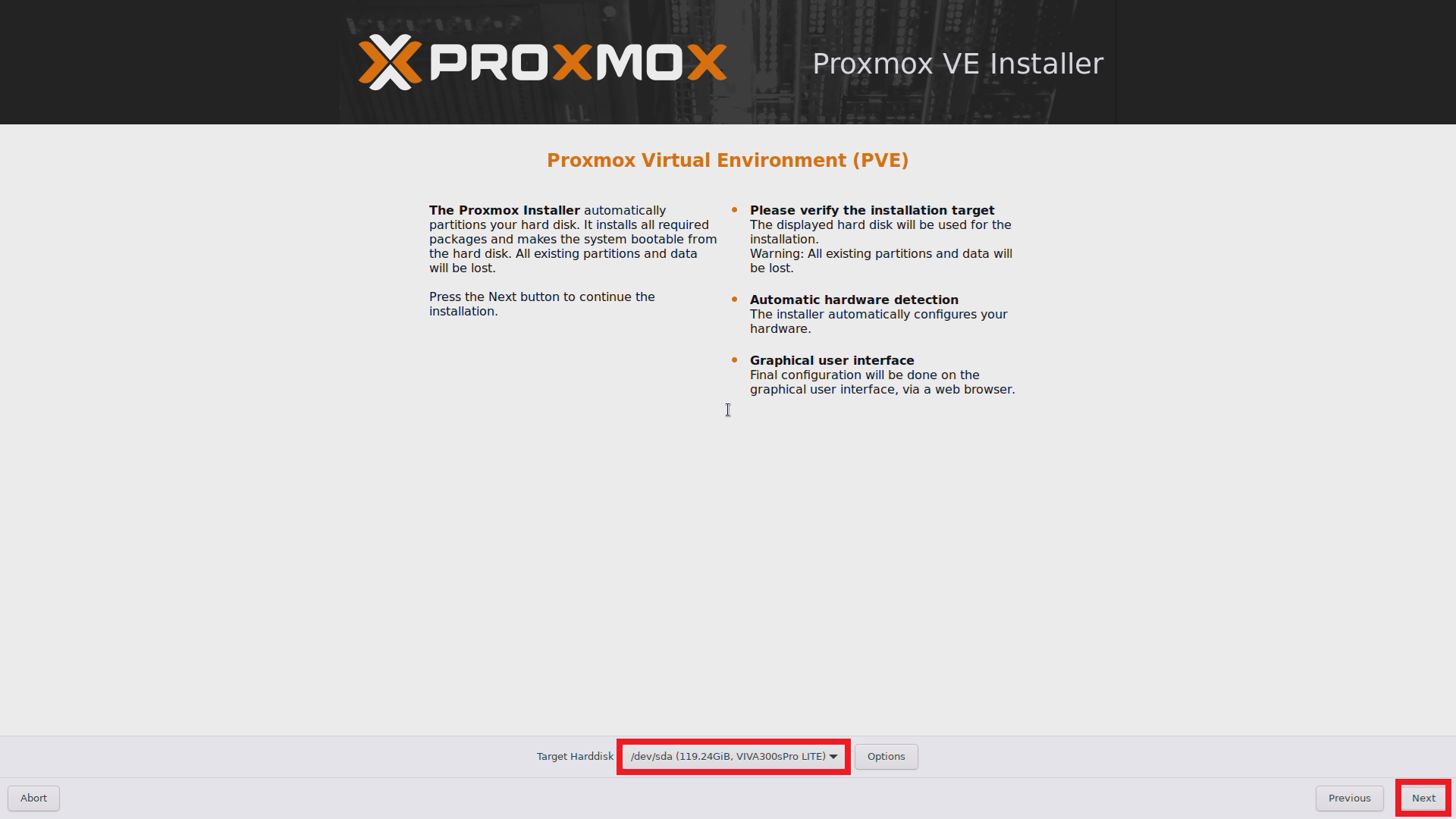 proxmox target harddisk